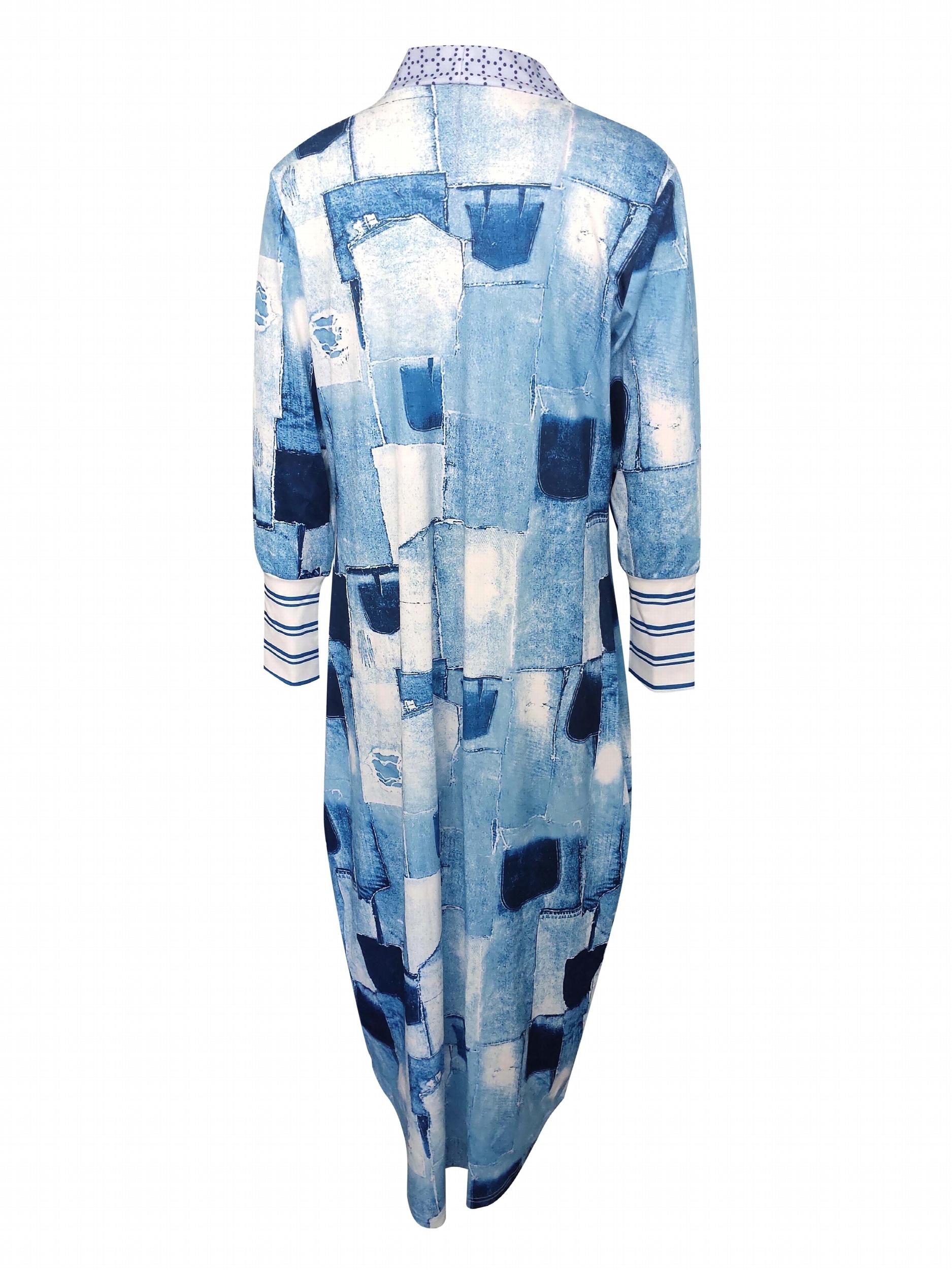 Denim Print Patchwork Knitted Cardigan Long Sleeve Outwear