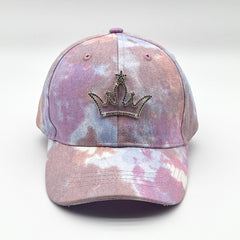 Pink Tie Dye Print Baseball Cap with Rhinestone Crown Decoration
