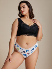 Casual Butterfly Print Lace Trim Stretch Underwear