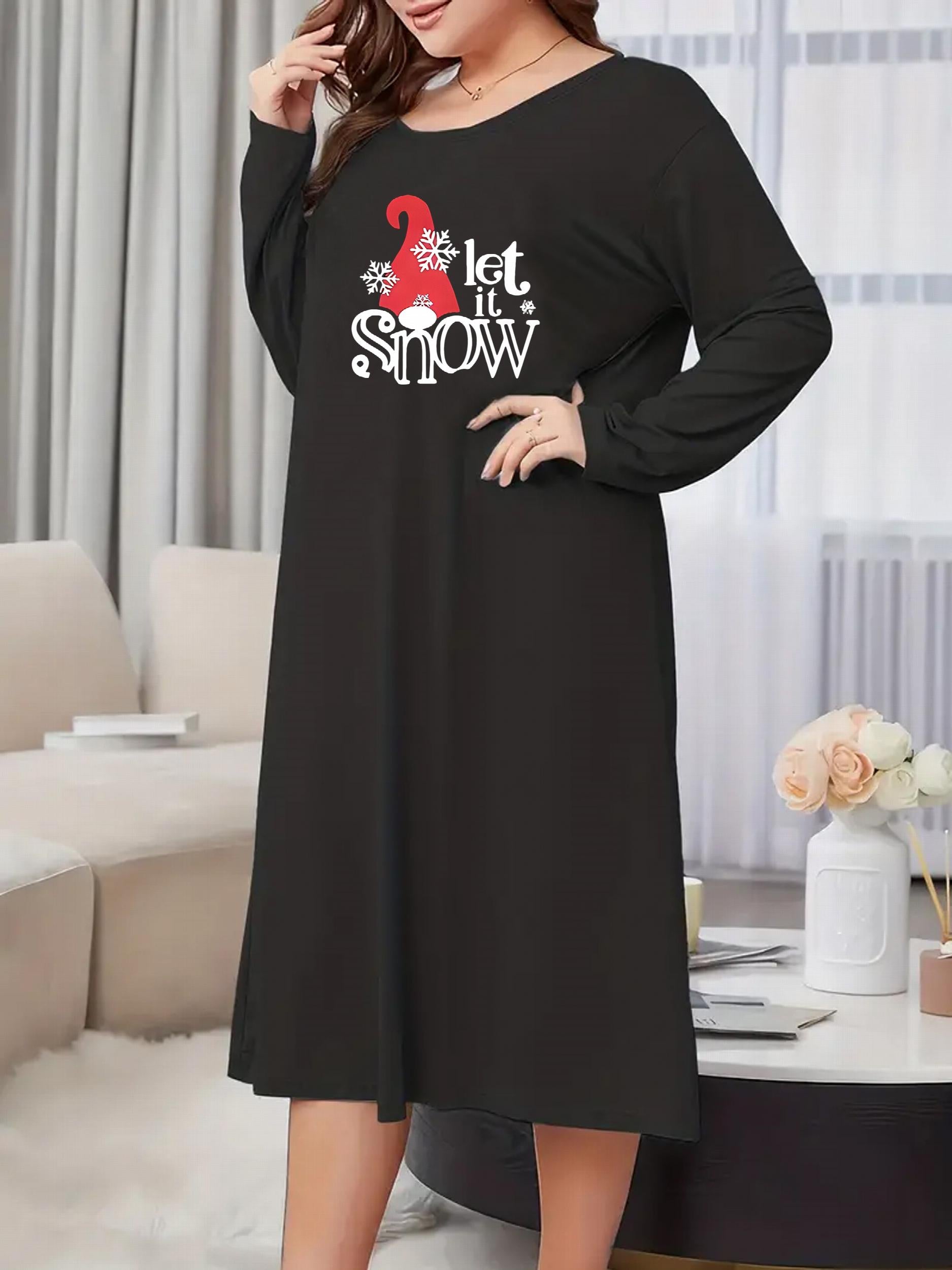 Christmas Nightdress Snowflake Print Long Sleeve Tee Sleep Dress