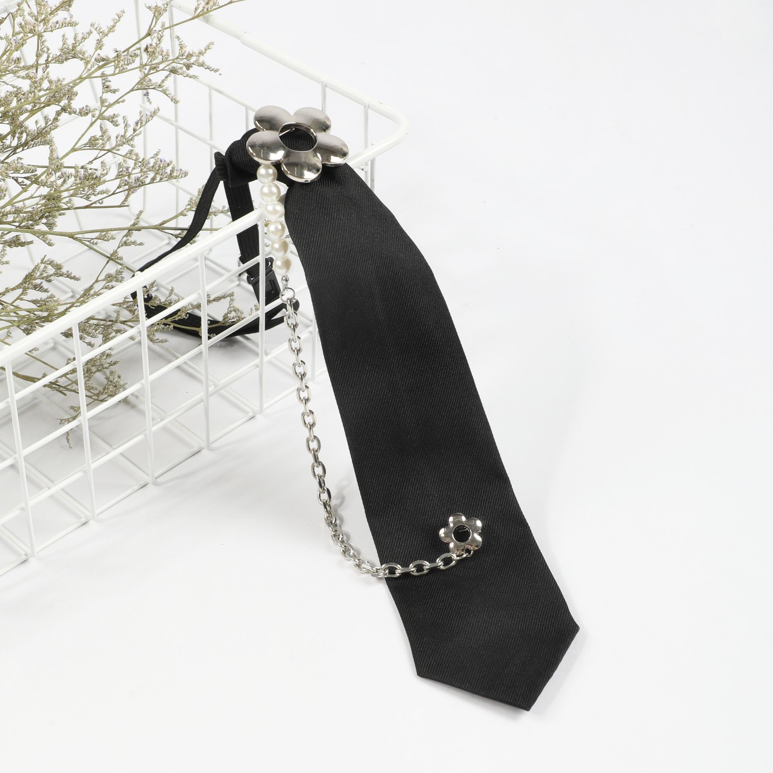 Adjustable Tie Flower Tassel Pearl String Neck Tie for Party Evening
