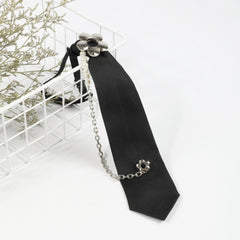 Adjustable Tie Flower Tassel Pearl String Neck Tie for Party Evening