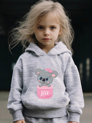 Kid's Koala Print Hoodie & Pants Set Girl's Sporty Outfit