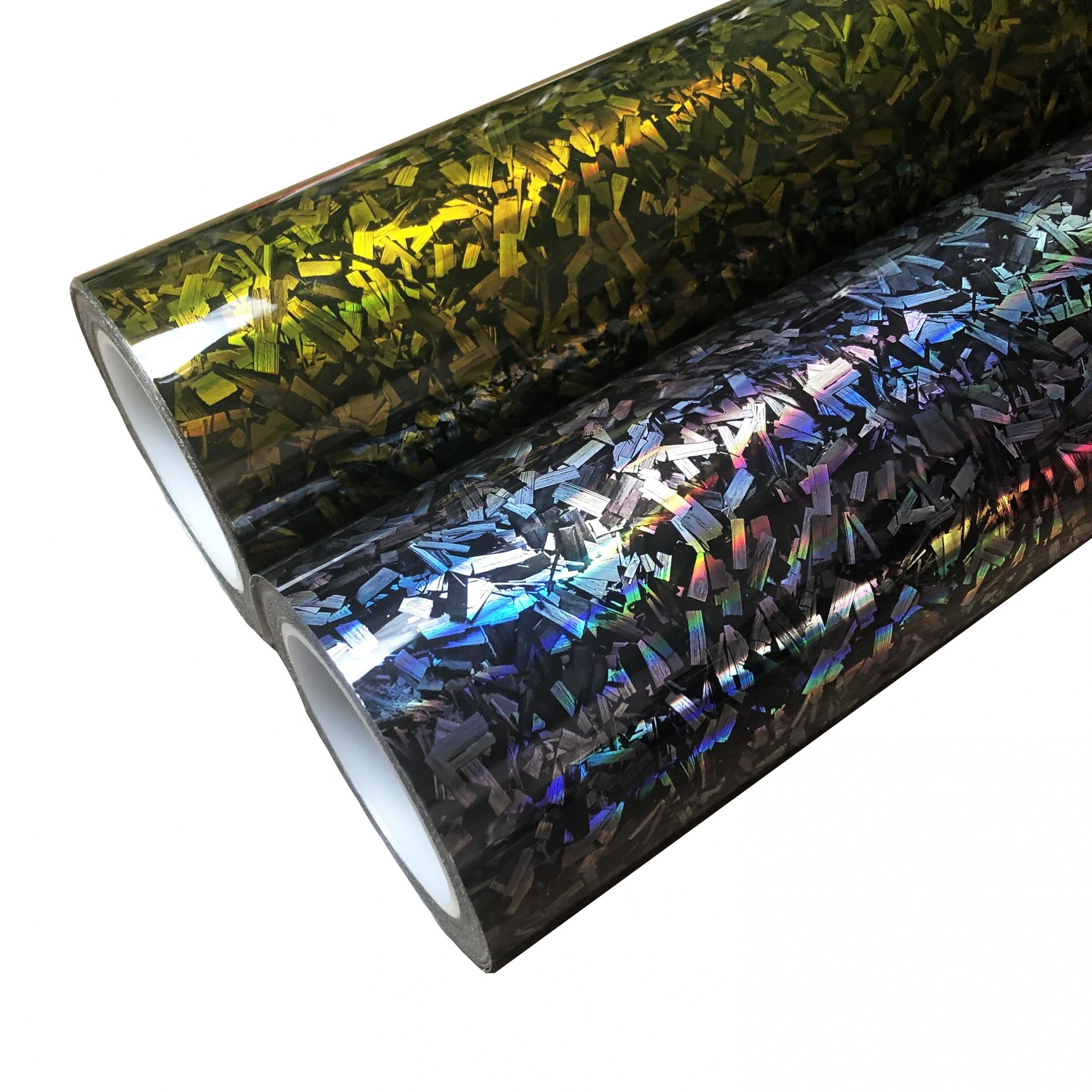 High Gloss Rainbow Holographic Forged Carbon Laser Vinyl Film PET