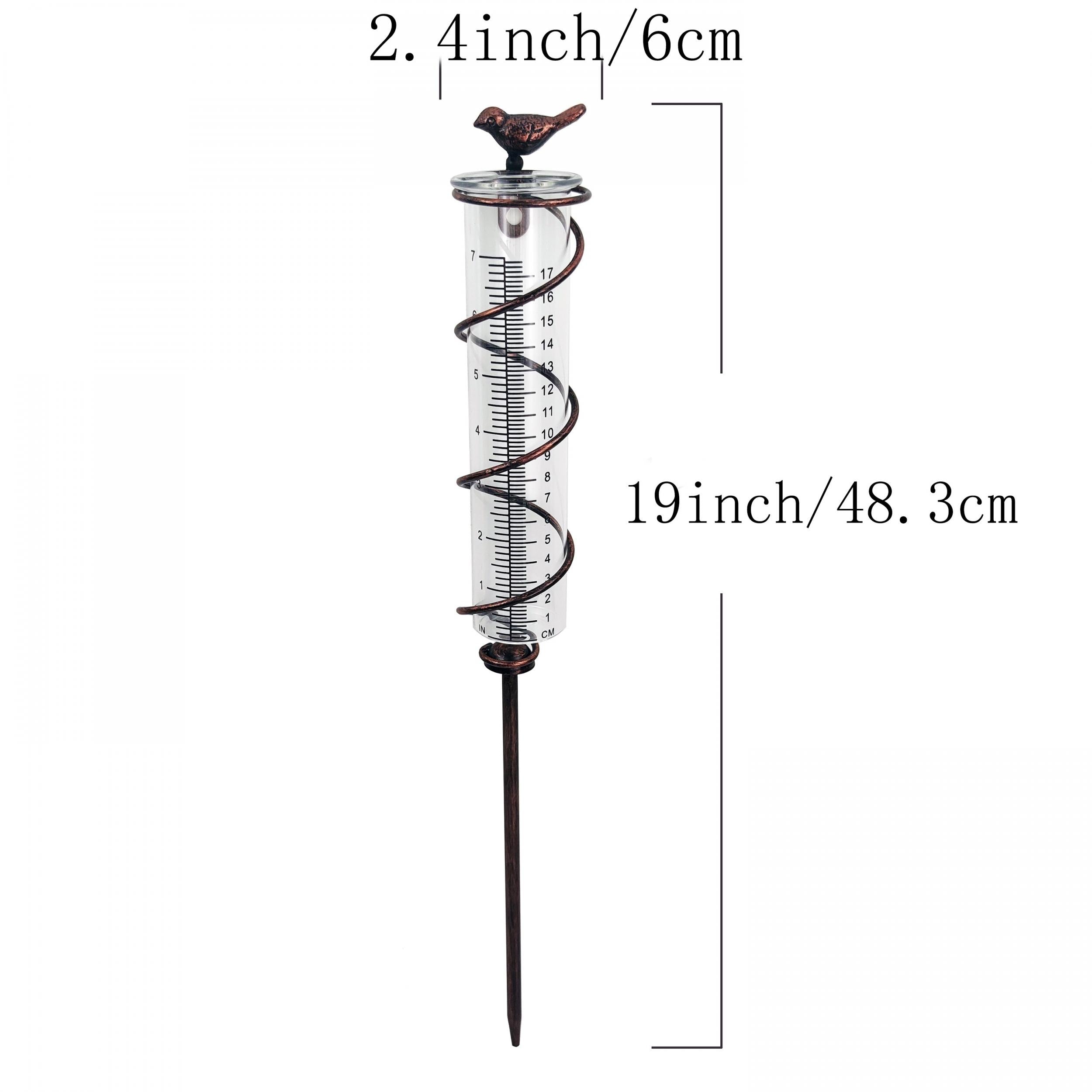 Metal Bird Rain Gauge Stake 7 Capacity Cast Iron Hanging Outdoor Garden Law