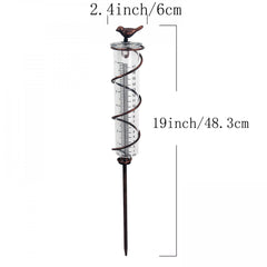 Metal Bird Rain Gauge Stake 7 Capacity Cast Iron Hanging Outdoor Garden Law