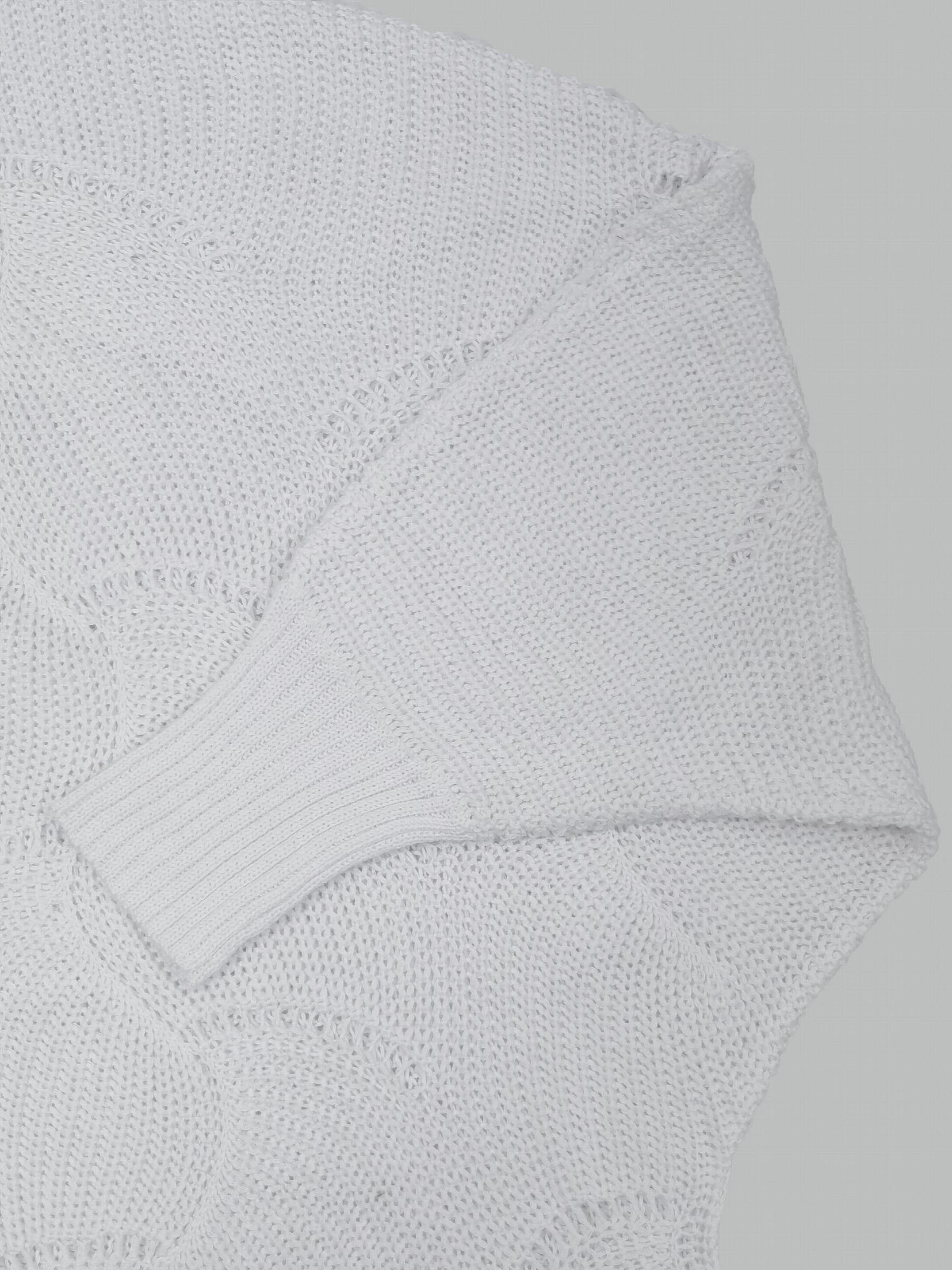 Solid Pointelle Long Sleeve Half Zipper V Neck Sweater