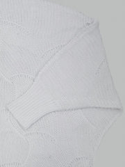 Solid Pointelle Long Sleeve Half Zipper V Neck Sweater