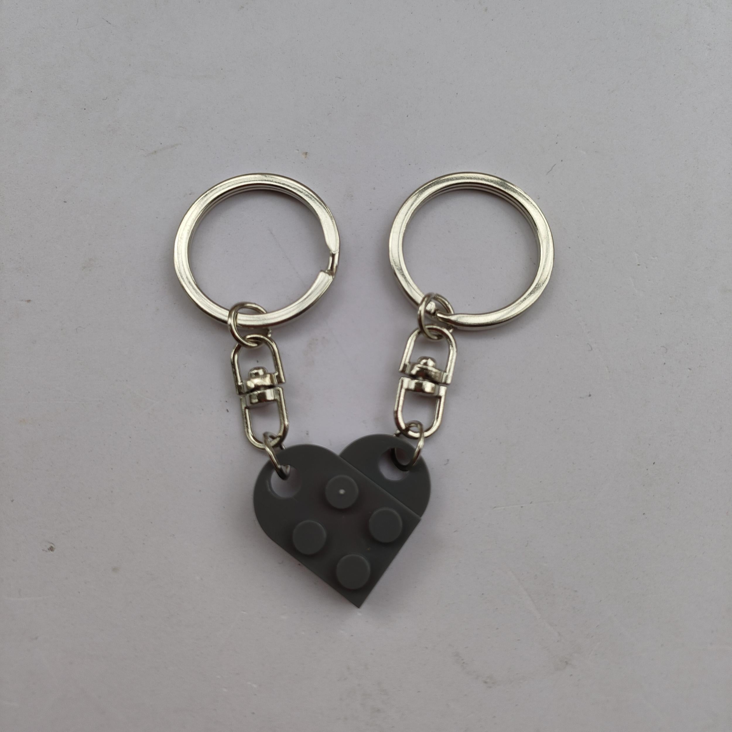 Brick Block Keychain Set For Couples 2pcs Heart Keyring Matching Set
