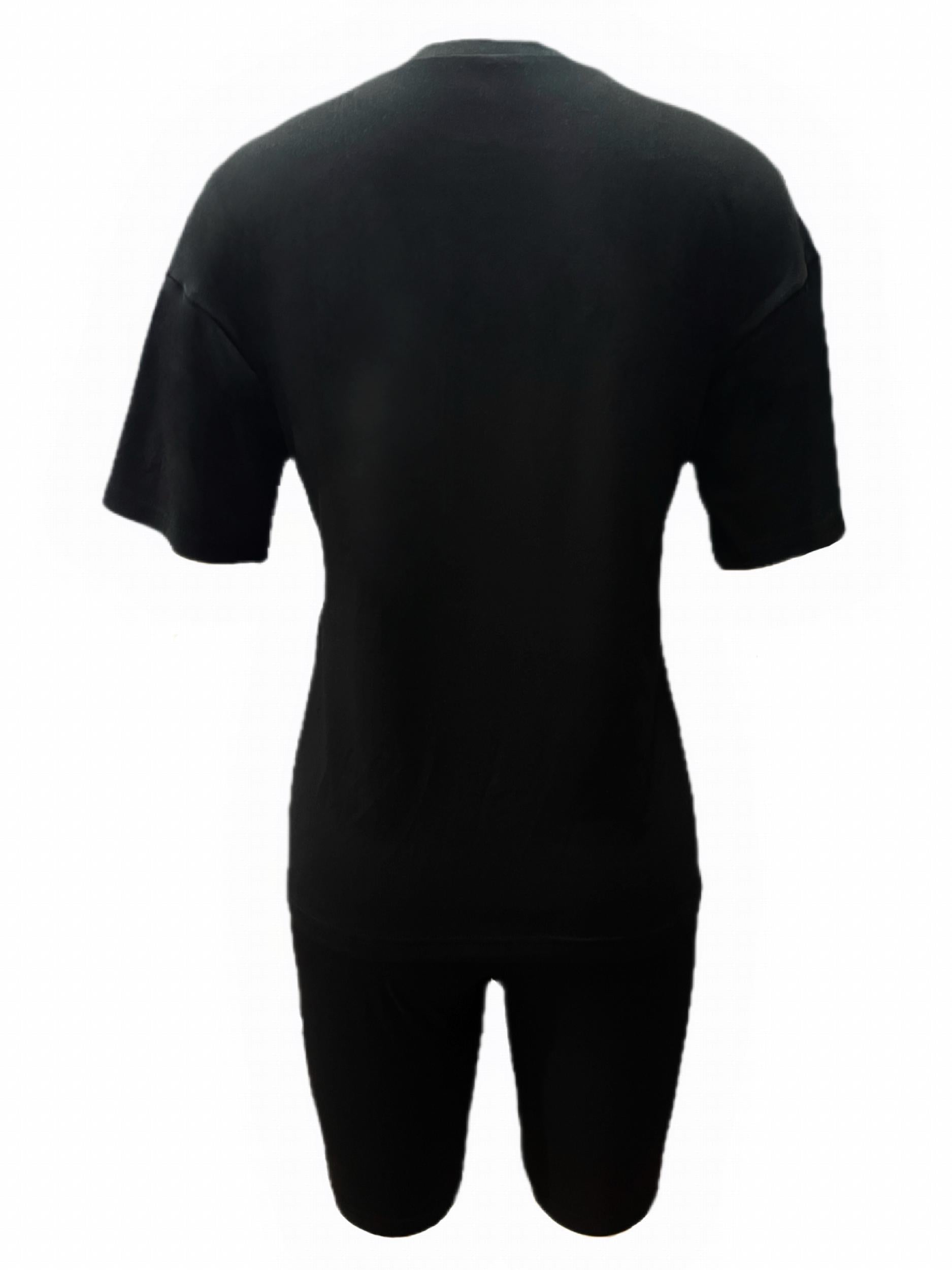 Finger Heart Print Matching Set Short Sleeve T shirt & Biker Shorts