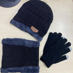 3-Pack Winter Knitted Beanies Hats Gloves Scarf Touch Screen Men Women