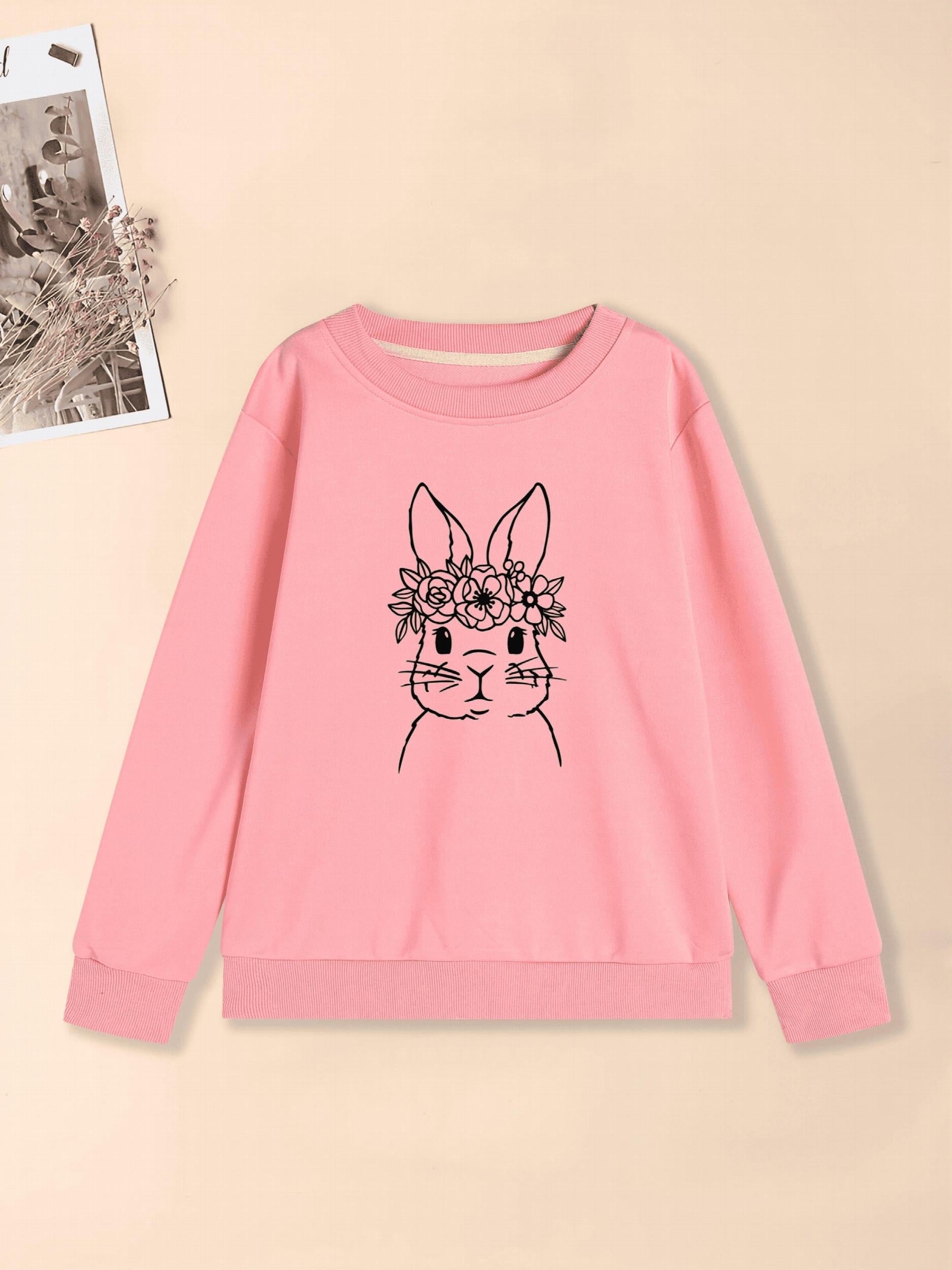 Flroal Rabbit Graphic Sweatshirt For Girls