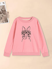 Flroal Rabbit Graphic Sweatshirt For Girls