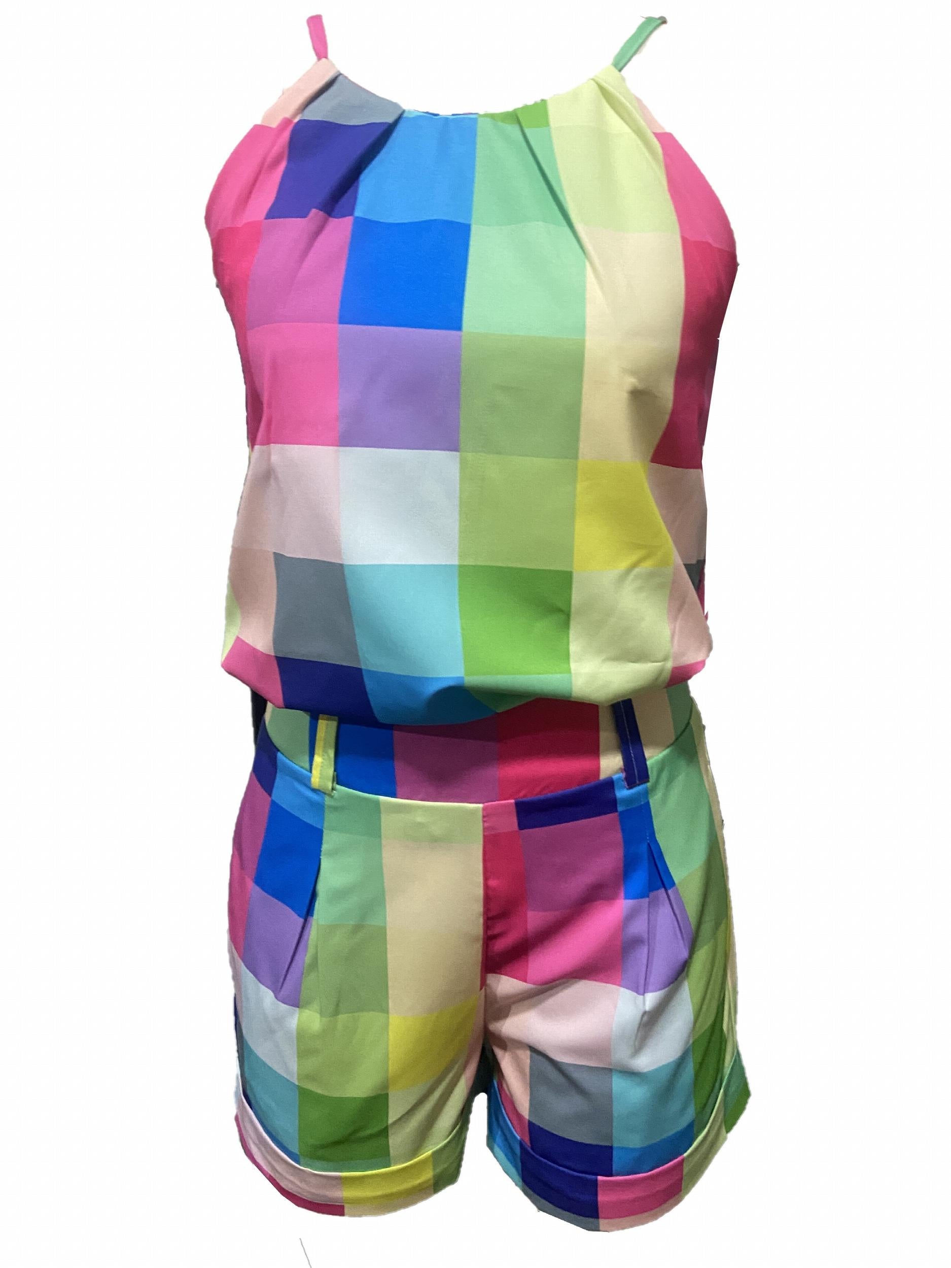 Plaid Print Halter Neck Top & Shorts Casual Two piece Set