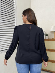 Solid Lantern Sleeve Round Neck Top