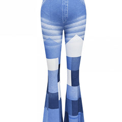 Denim Print Flare Block Yoga Pants High Waist Activewear Leggings