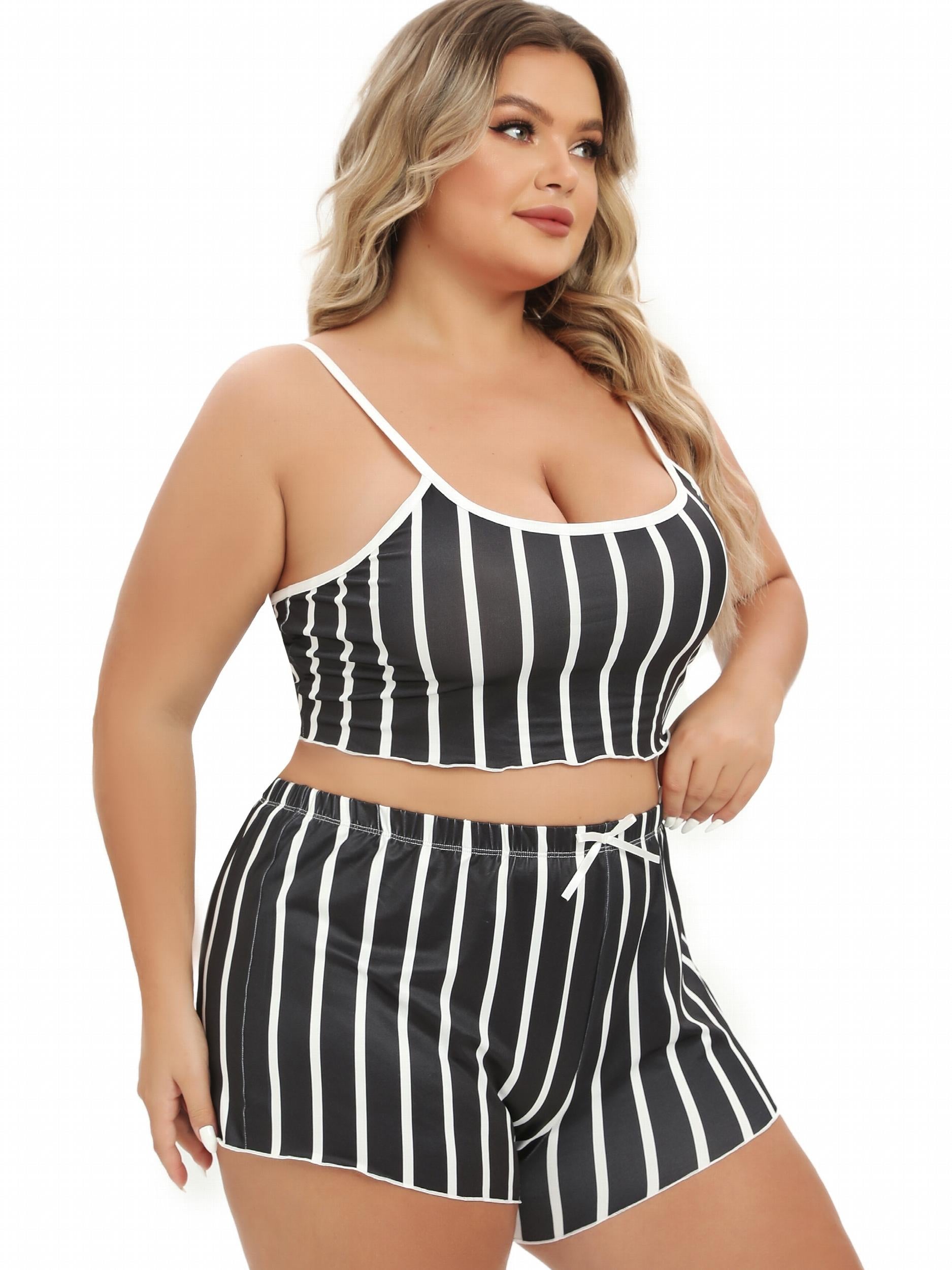 Stripe Print Crop Cami Top & Shorts Pajama Set