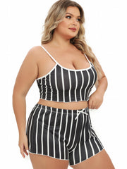 Stripe Print Crop Cami Top & Shorts Pajama Set