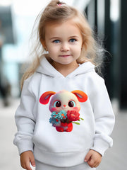 Girls Rabbit Pattern Hooded Sweatshirt and Sweatpants Set
