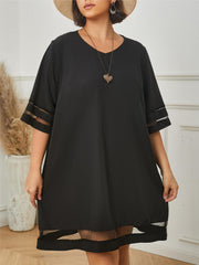 Casual Dress Solid Three Quarter Sleeve V Neck Loose Fit Dress