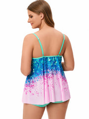 Women's Plus Size Sequin Print Criss Cross Tankini Set
