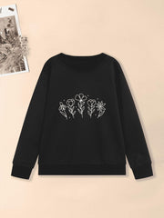 Girls Flowers Graphic Sweatshirt Comfy Round Neck Pullover Autumn Clothing