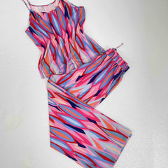 Boho Geo Print 2pc Set V Neck Cami Top & Wide Leg Pants