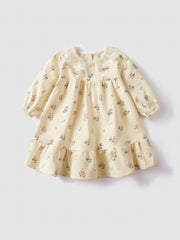 Autumn Baby Girl Floral Print Long Sleeve Lace Neck Casual Dress