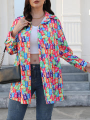 Casual Bear Print Button Up Long Sleeve Blouse