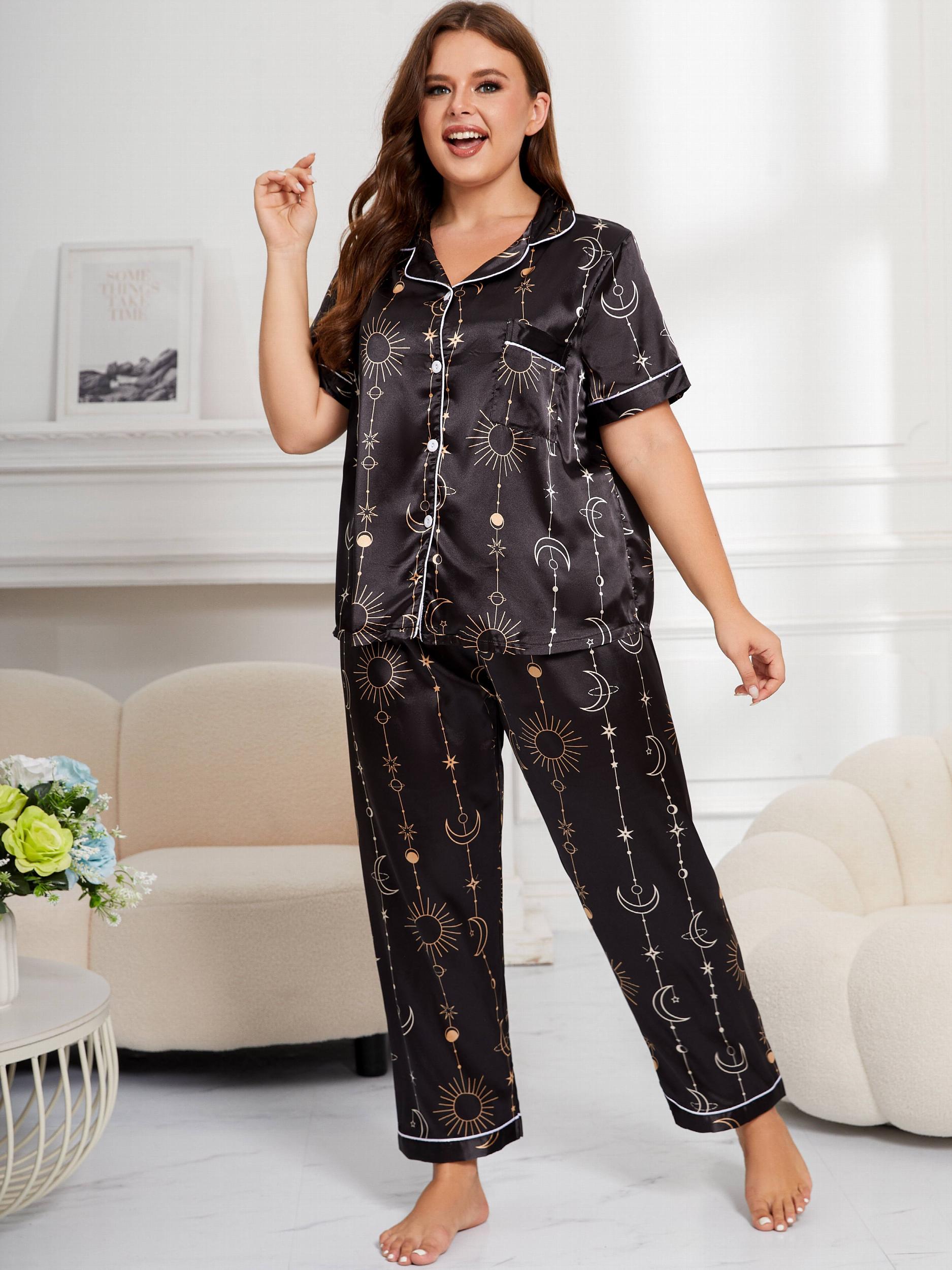 Moon & Sun Print Silk Satin Lounge Set