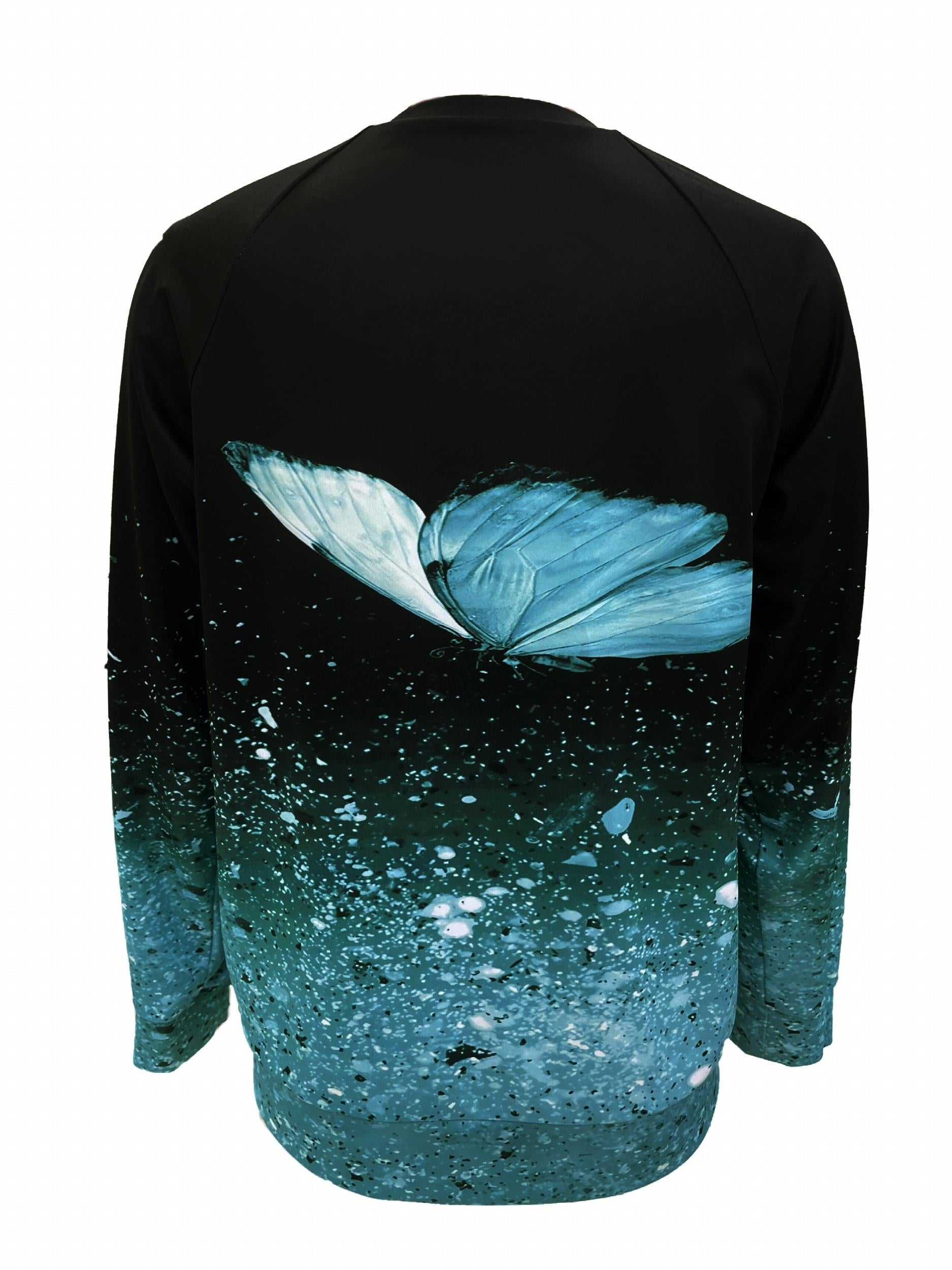 Butterfly Print Sweatshirt Crew Neck Women's Clothing