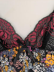 Floral Print Slip Nightdress Lace V Neck Sleep Dress