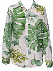 Leaf Print Long Sleeve Button Up Shirt