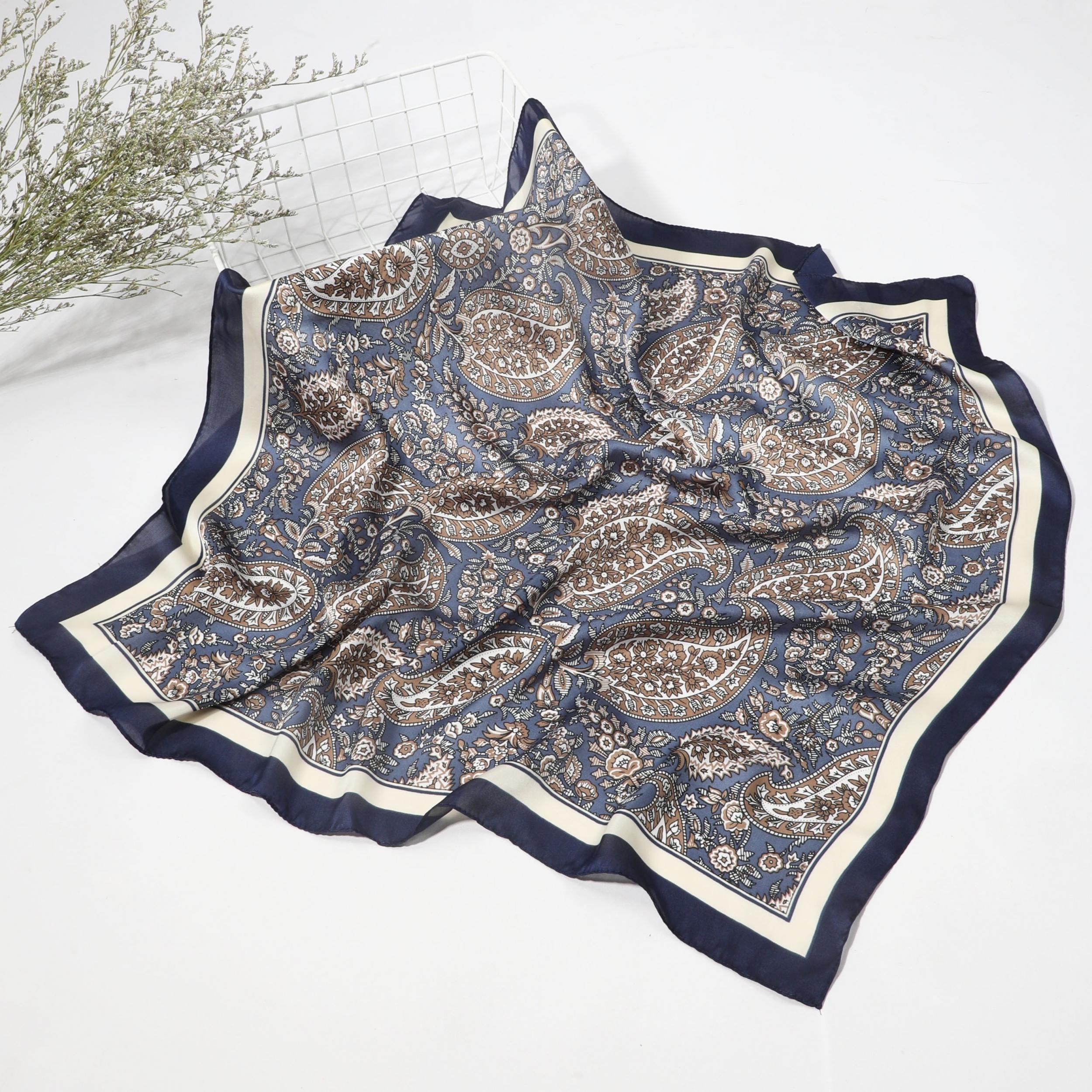 Vintage Square Scarf Satin Silk Shawl Bandana Paisley Print Head Wraps