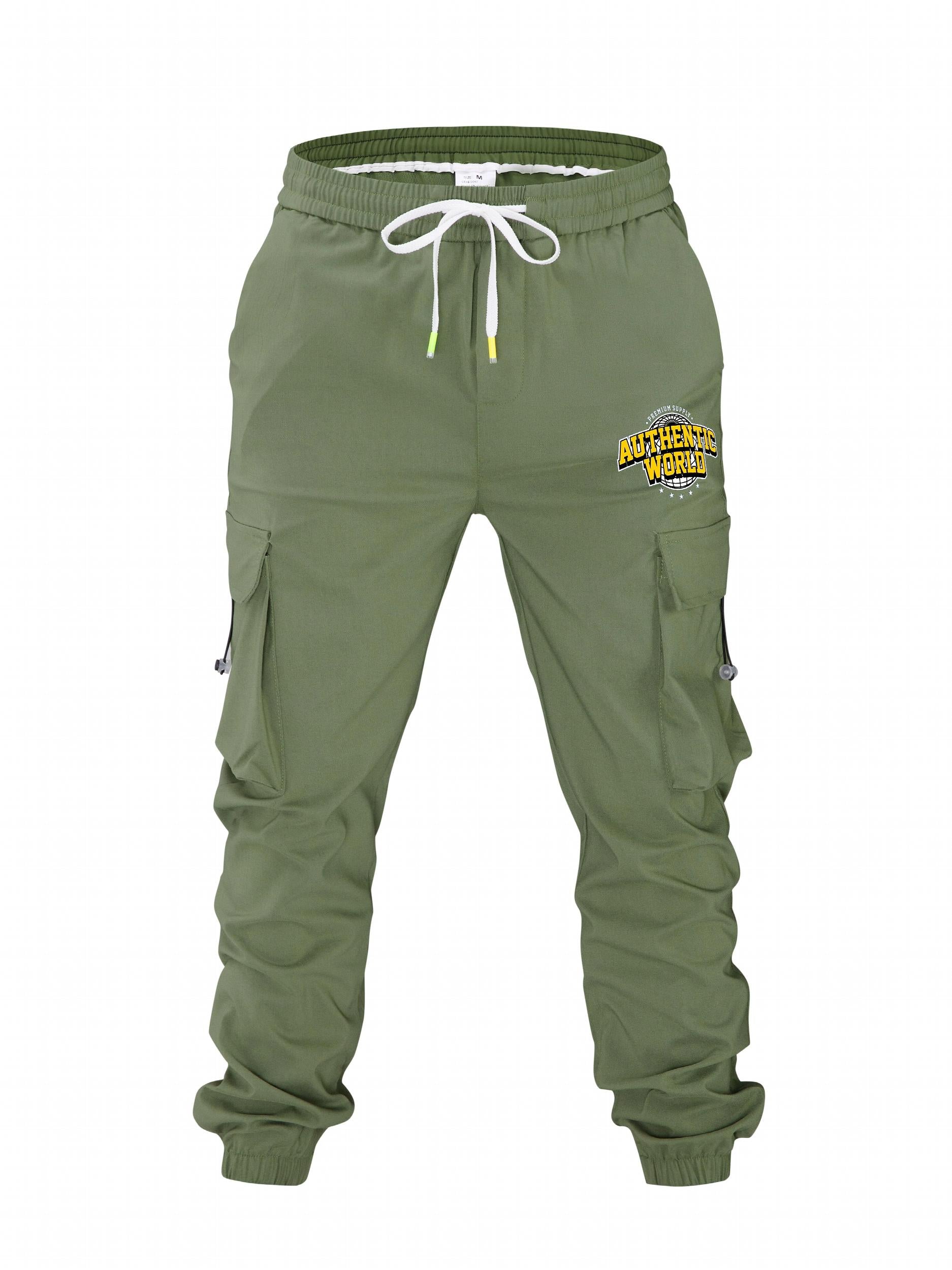 Men's Casual World Print Pockets Drawstrings Cargo Pants