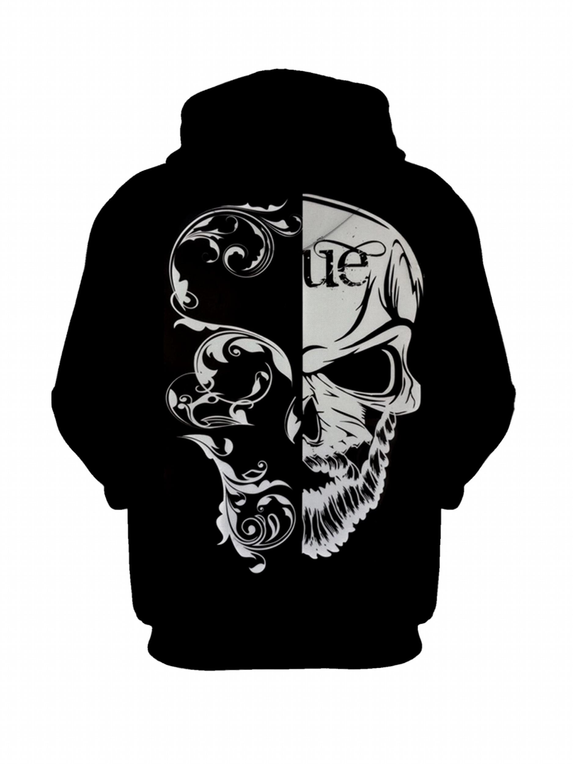 Men's Dark Skull Graphic Hoodie Active Slightly Stretch Breathable