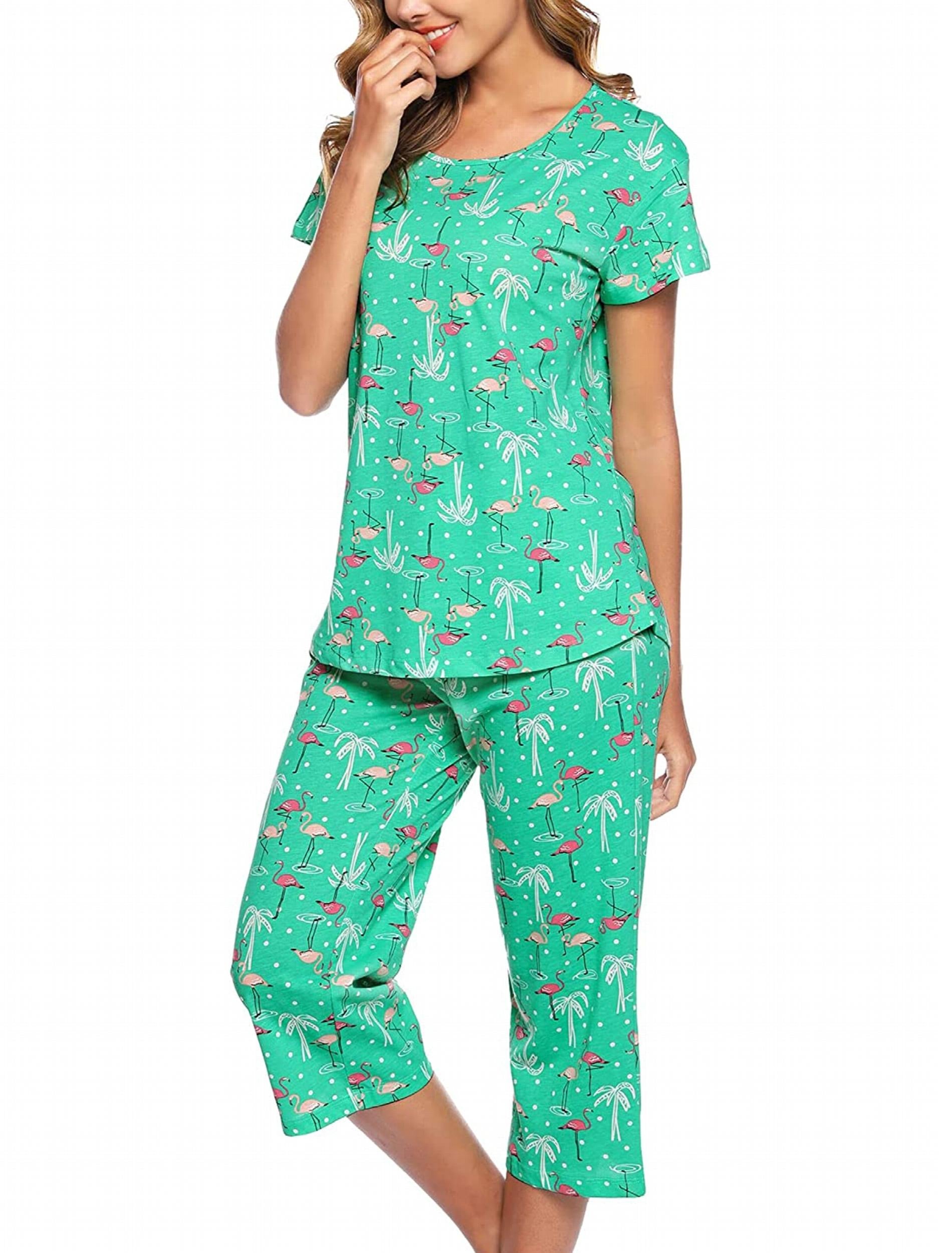 Star Print Pajama Set Short Sleeve Round Neck Top & Elastic Waistband