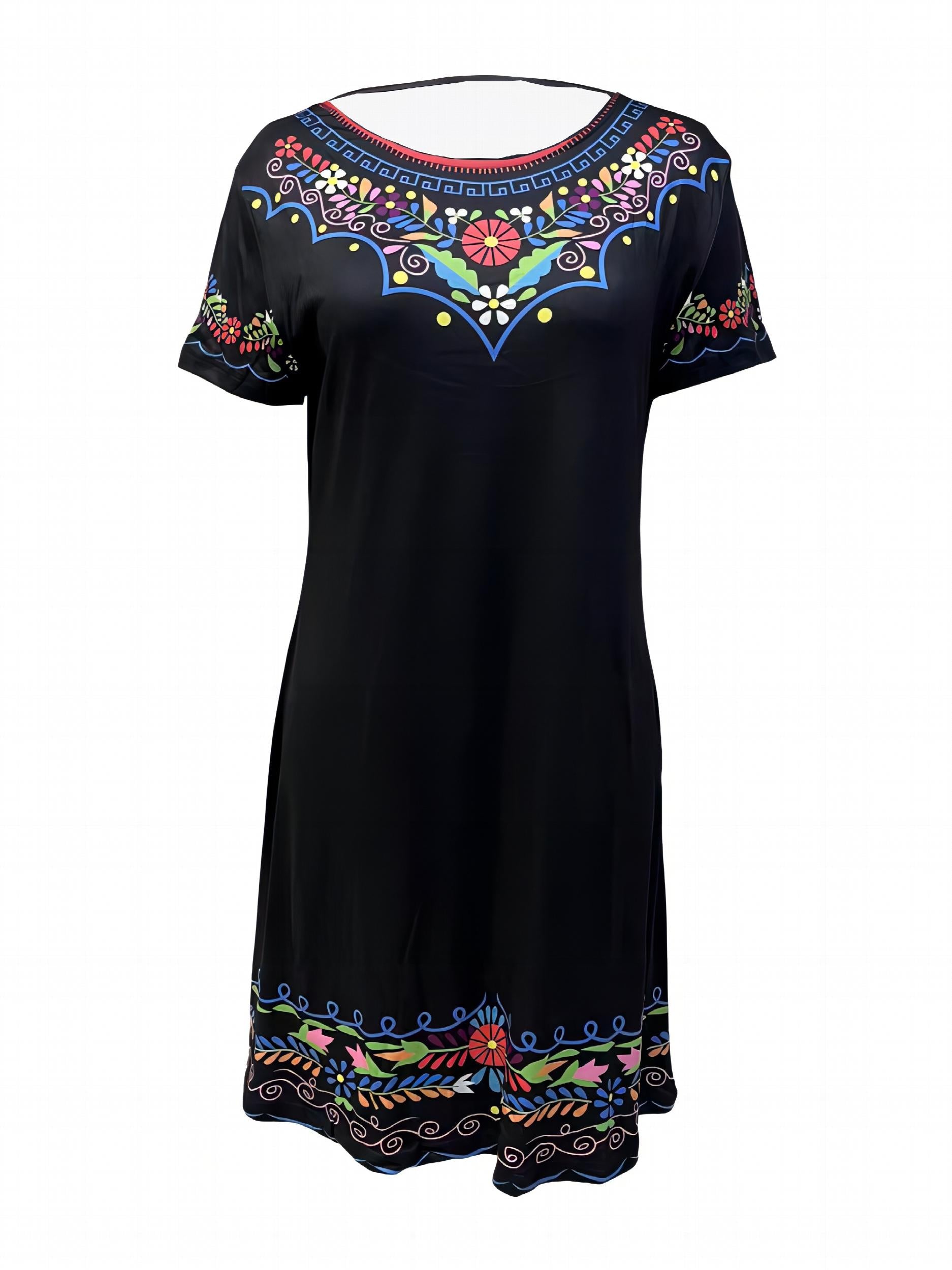 Floral Print Short Sleeve Dress Women's Clothing