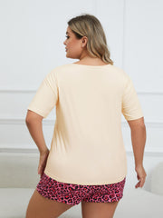 Leopard Print Tee & Bow Knot Shorts Pajama Set