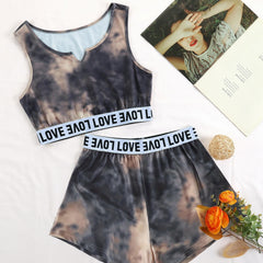 Tie Dye Pajama Set V Neck Tank Top & Shorts