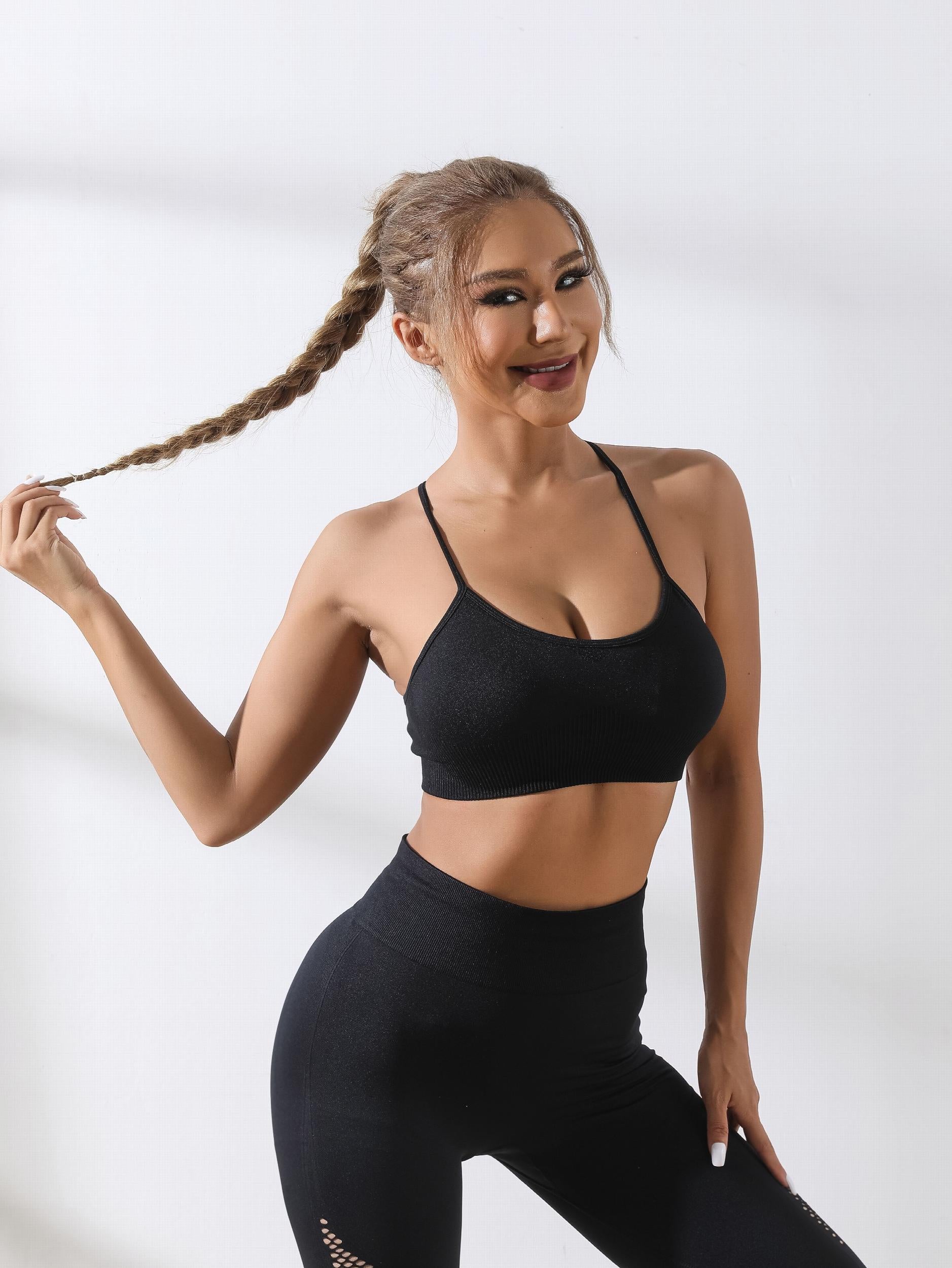 Criss Cross Straps Sports Top High Stretch Spaghetti Straps Fitness Crop Tank