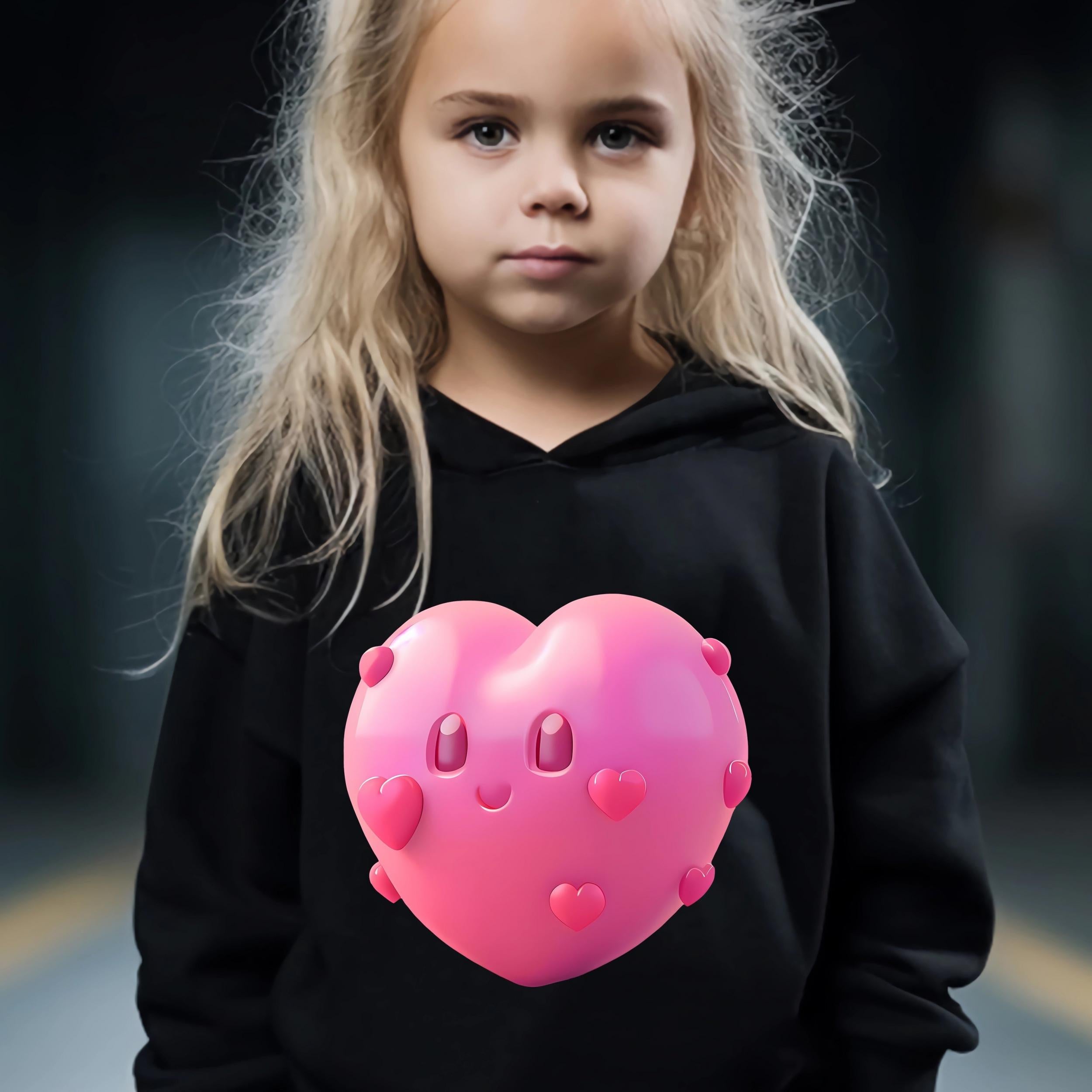 2pcs Heart Graphic Hoodies Pants Set Girls