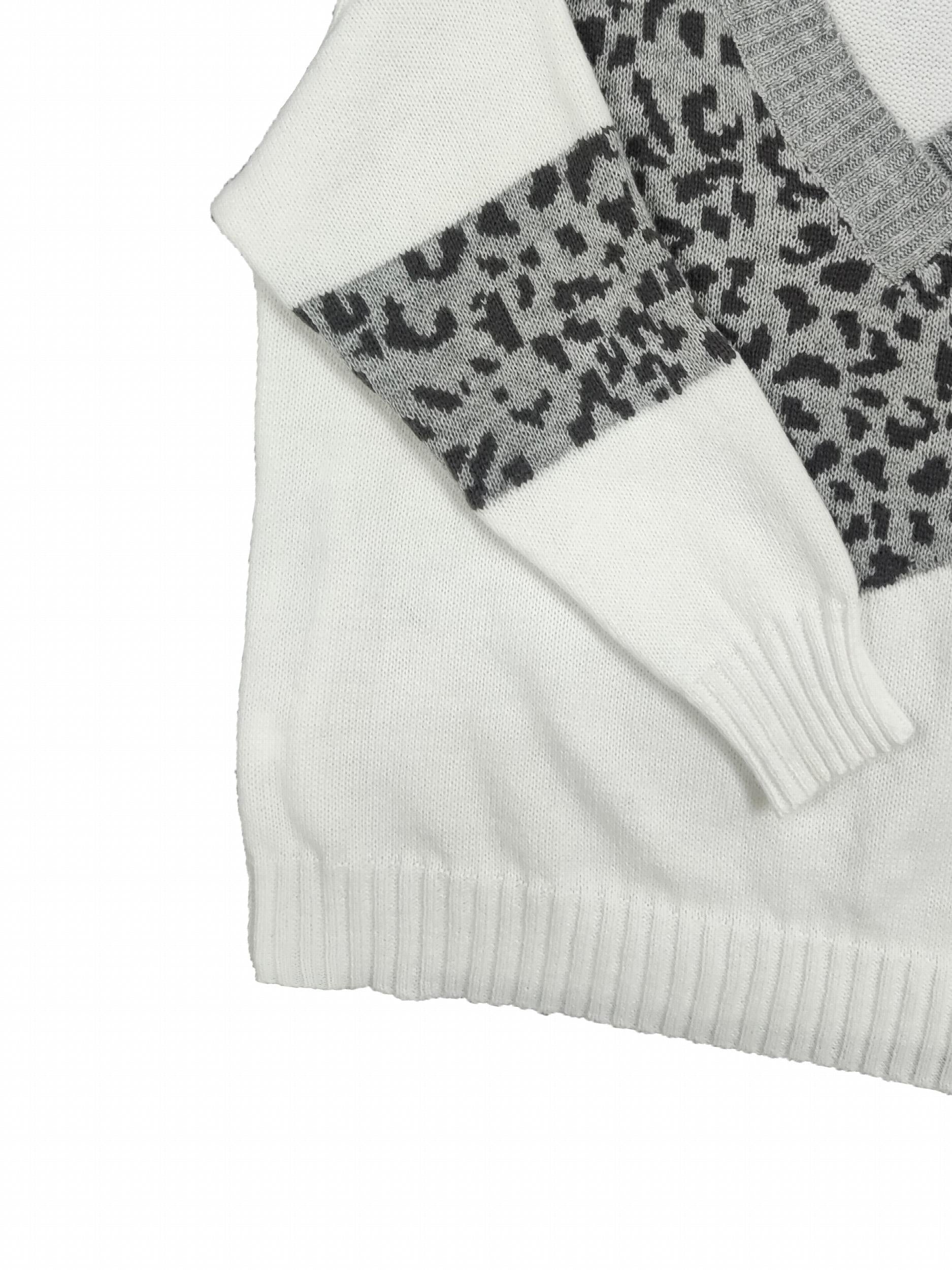 Colorblock Leopard Print V Neck Sweater