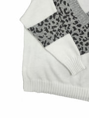 Colorblock Leopard Print V Neck Sweater