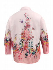 Blouse Women's Plus Bird Print Long Sleeve Button Up Tunic Top