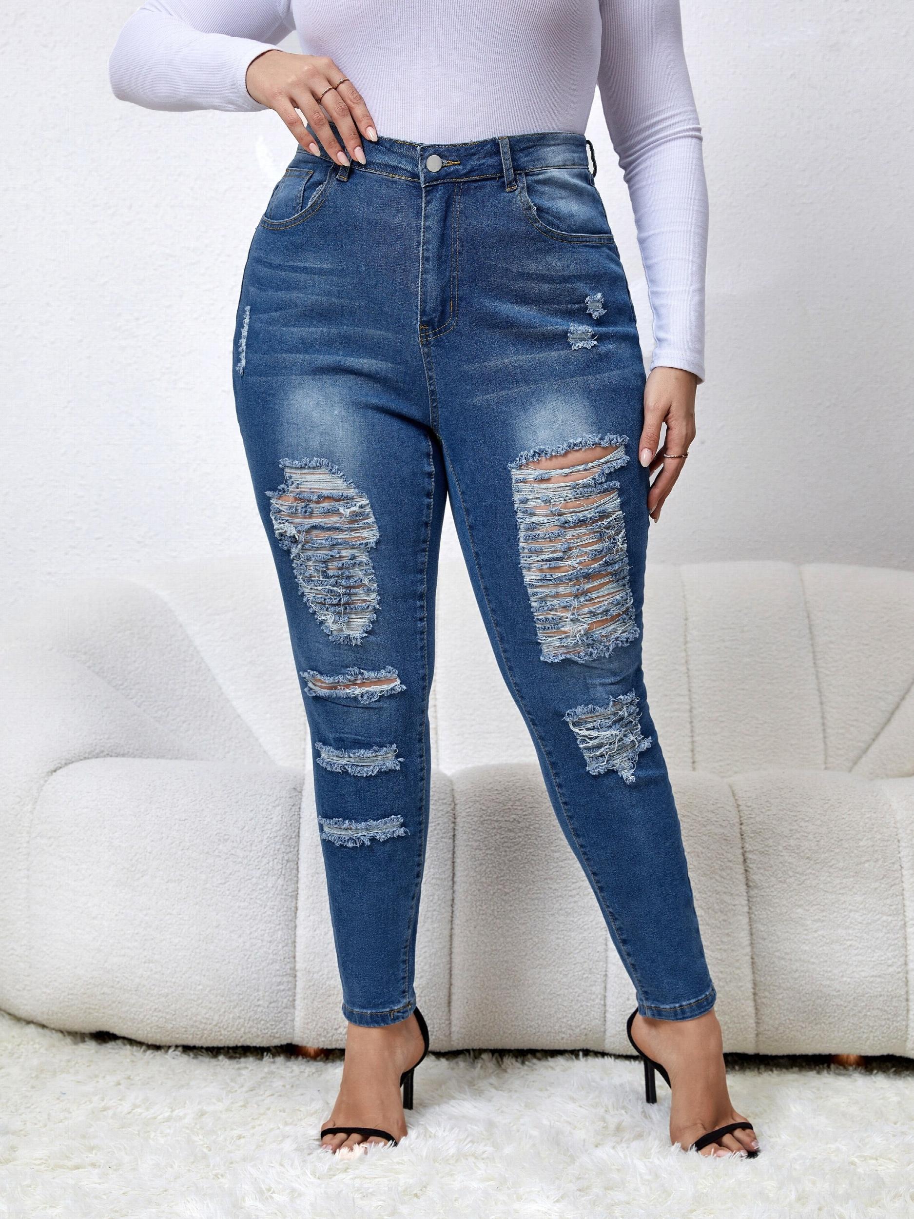 Women's Plus Ripped High Rise Skinny Jeans