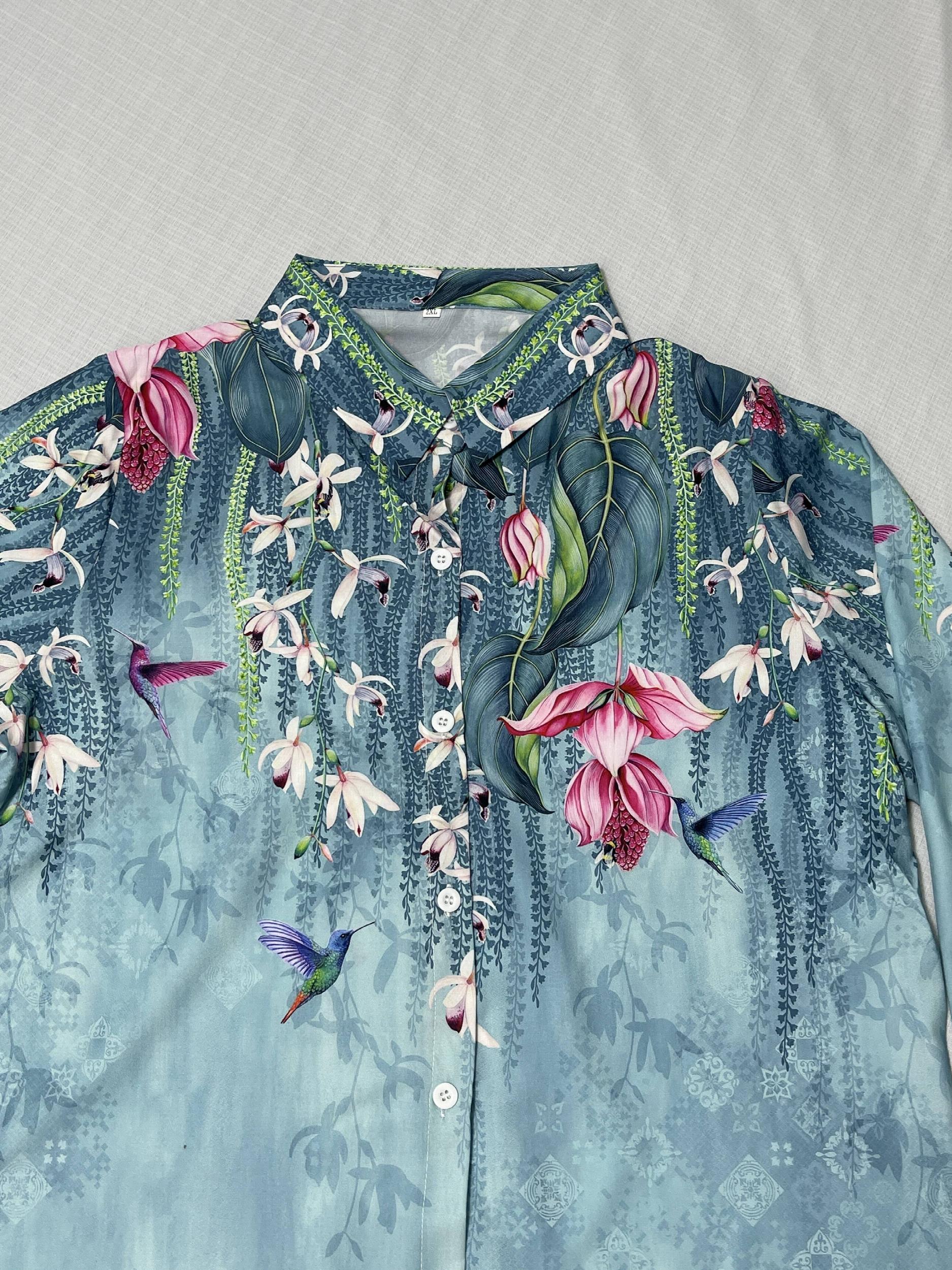 Floral Print Long Sleeve Button Up Blouse
