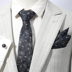 Men's Jacquard Paisley Tie Set with Pocket Square and Cufflinks