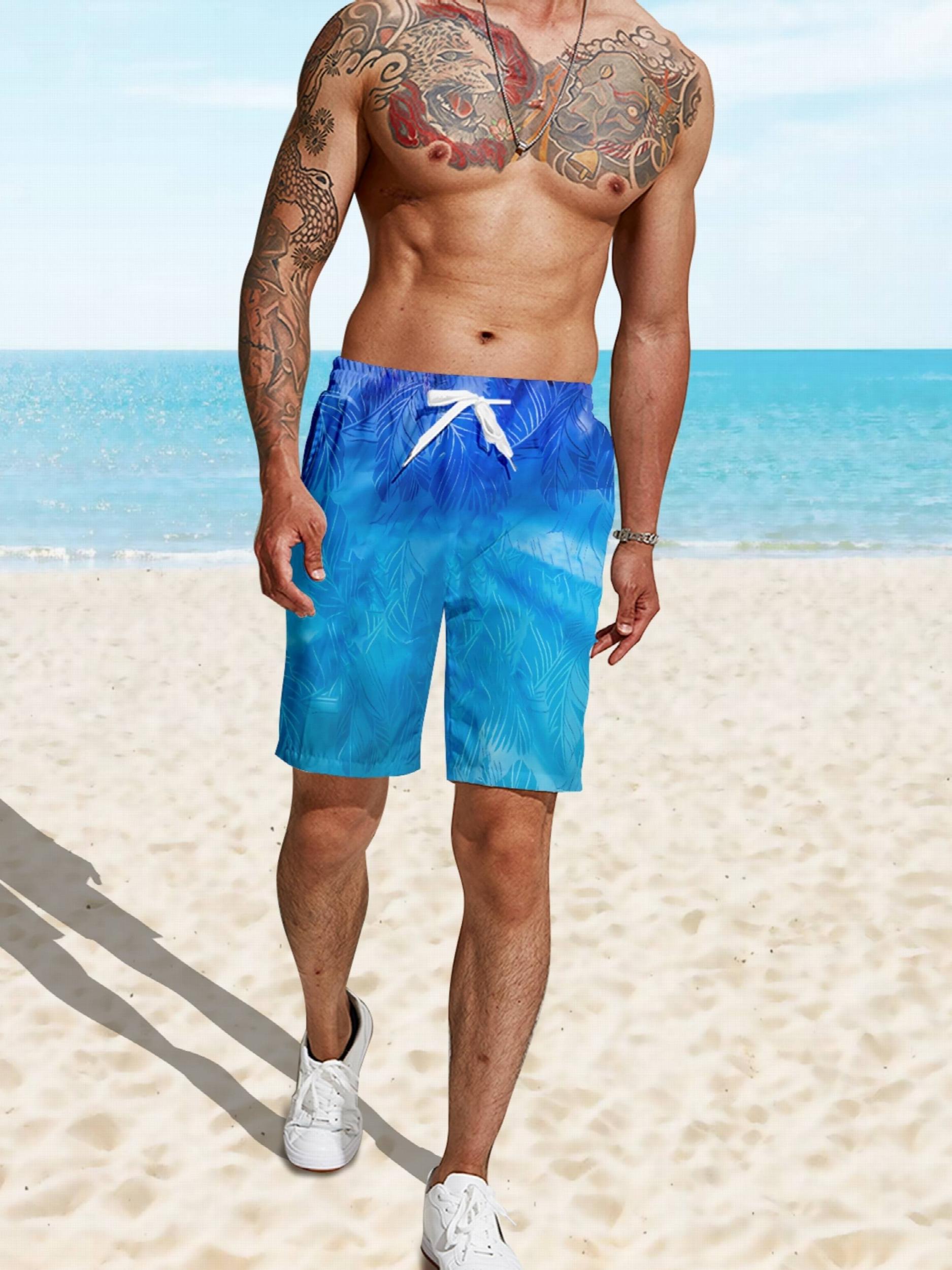 Hawaii Tropical Leaf Print Beach Shorts Quick Drying
