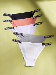 5pcs Letter Tape Panties Breathable Intimates Women's Lingerie